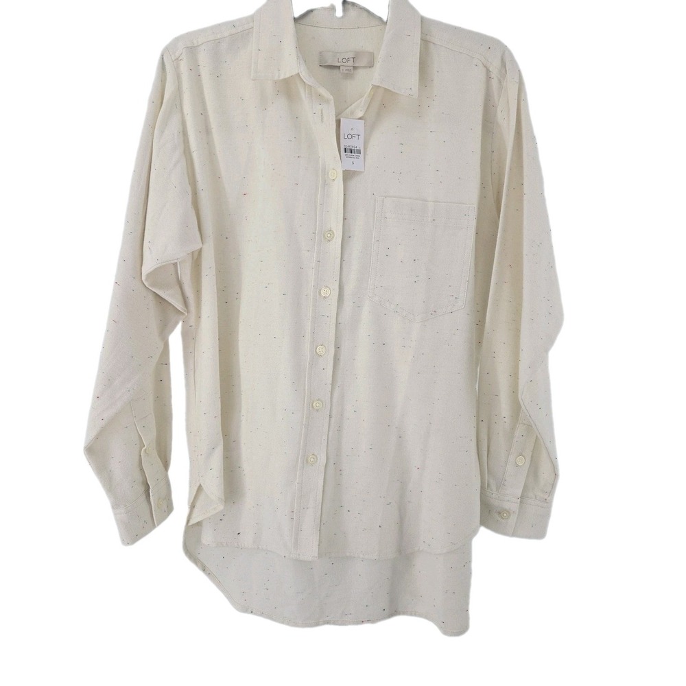 LOFT Small Women's Button-up Long Sleeve Shirt Cream Speckled Woven NWT